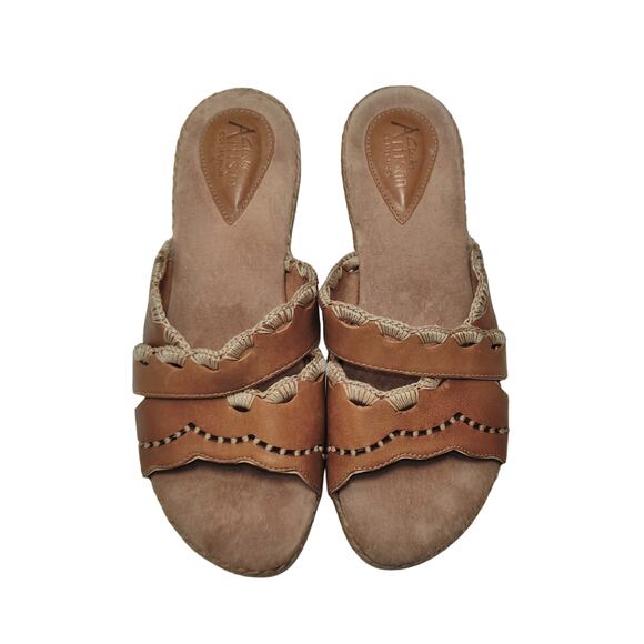 Clarks Artisan Collection Brown Leather Espadrille Slide Sandals - Picture 3 of 13